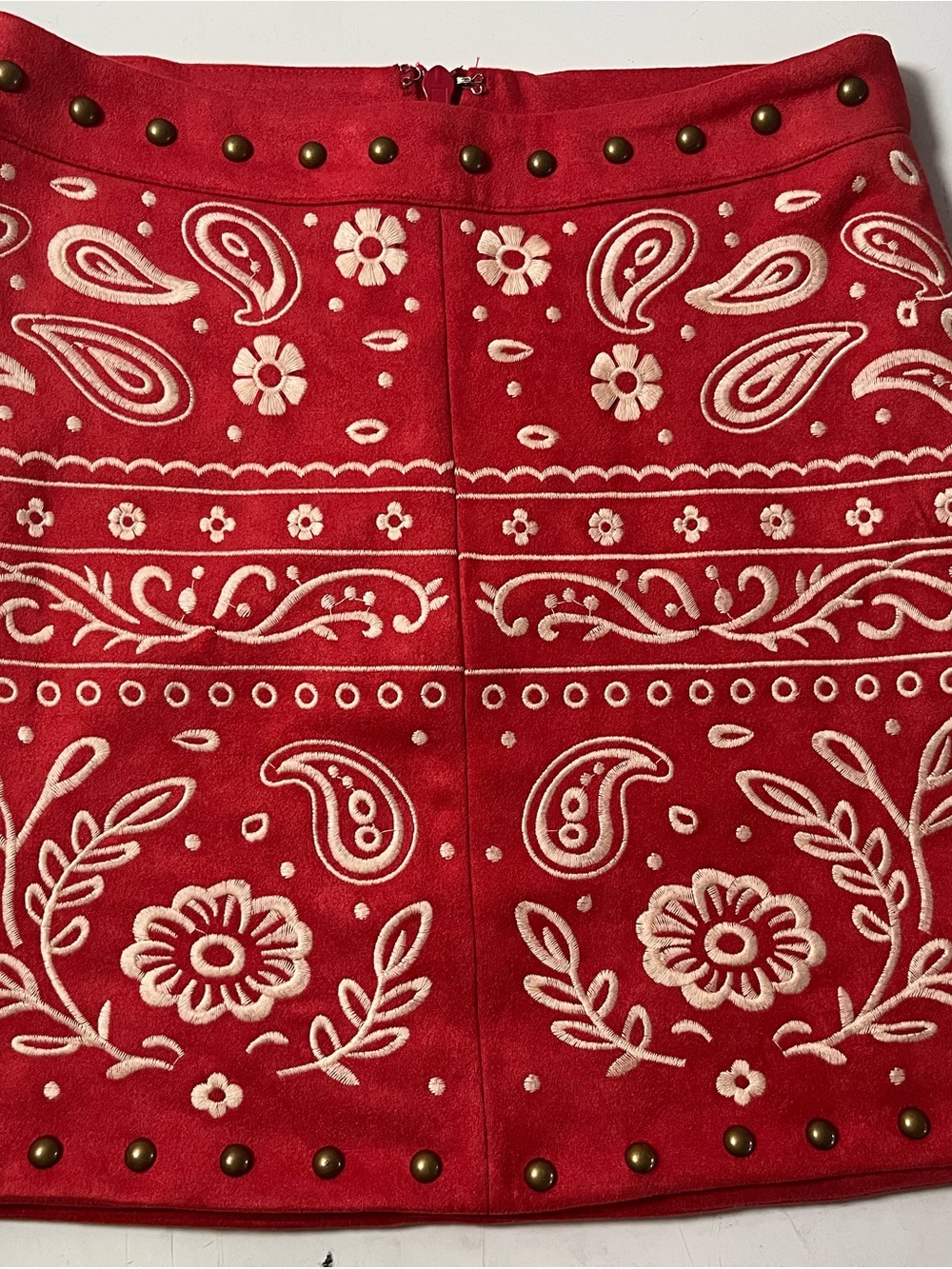 Rodeo Riviera Faux Suede Embroidered Paisley Mini Skirt